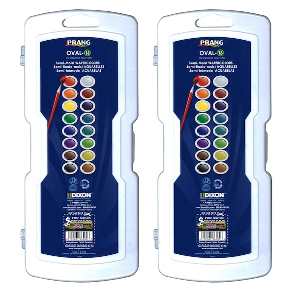 Prang Watercolors, Oval Pans, 16 Color Set with Brush, PK2 16000 - main